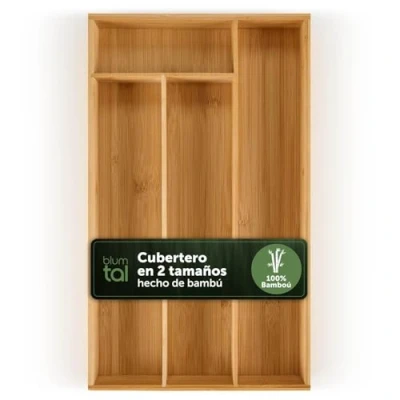 Imagen de Blumtal organizador cubiertos de 100% bambú cuberteros para cajon cocina cajones 4 compartimentos