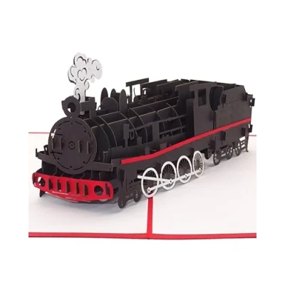 Imagen de tarjeta de cumpleaños Pop Up locomotora vapor en 3D, cumpleaños, vale viaje y certificado regalo, vapor, plegable 3D
