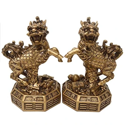 Imagen de Chi lin Feng Shui Un par de estatuas resina Qilin/Chinese Kylin Guardian W4241