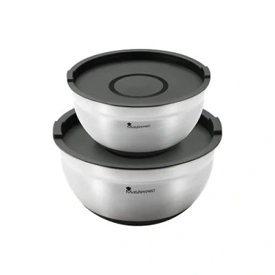 Imagen de MasterPRO FOODIES COLLECTION Set 4Pzs Bol Mezcla Acero Inox con Tapa Escala de Medición Base Antideslizante Duradero y Estilizado