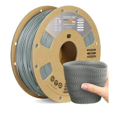 Imagen de OVERTURE High Speed TPU Filamento de 1.75 mm, Rollo Flexible 95A, Para Impresora 3D, Precisión Dimensional +/ 0.02 mm(HS Gris)