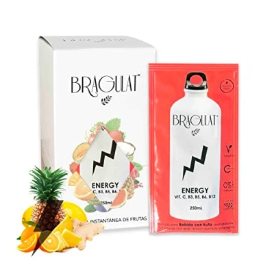 Imagen de BRAGULAT Bebida Energetica con Fruta (Sabor Tropical) Bebidas y Refrescos Instantáneas en Polvo Saborizantes Sin Azucar, Vitamina C B12 15 Sobres