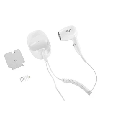 Imagen de Adler AD2252 Secador de Pelo con soporte pared compacto, cable en espiral 1,6m, ideal hotel, 1600W