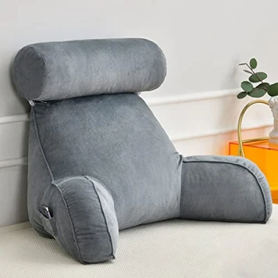 Imagen de CLEMMO Almohada de Lectura con apoyabrazos,Amortiguador Lumbar la Cama,Cojín Apoyo Trasero Desmontable,para el Lumbar,Relajarse y Leer