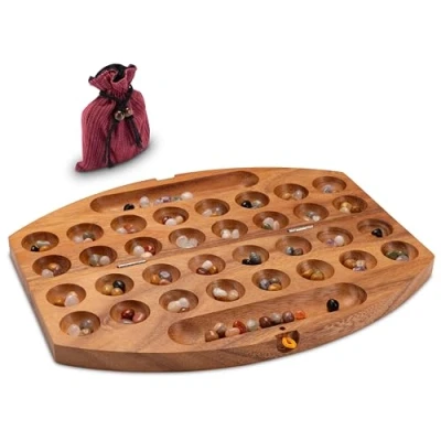 Imagen de LOGOPLAY Bao Hus Kalaha Oval 35cm de Largo Juego Frijoles Conchas Piedras Preciosas Hecho Madera Samena