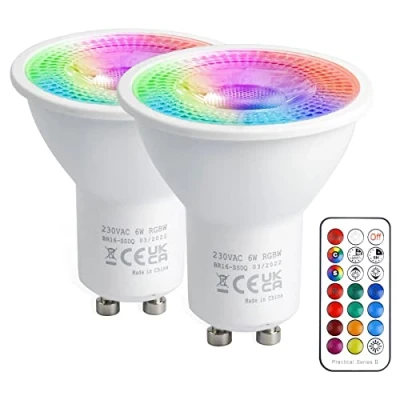 Imagen de VARICART Bombilla LED RGBW GU10 5W, Colores Cambiantes RGB Foco, Blanco Frío 6000K, 12 Regulable con Control Remoto, 5W Equivalente 50W, para Decoración Del Hogar (Paquete de 2)