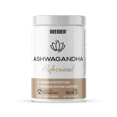 Imagen de Weider Ashwagandha Professional (120 capsulas). Ashwaghandha KSM 66 con AstraGin para mejor absorpción, Magnesio, y Vitamina C. Ayuda a la Relajación conciliar el sueño. (60 porciones)