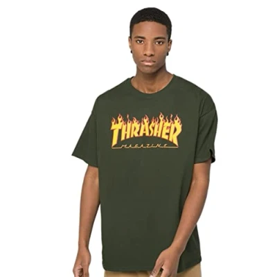 Imagen de THRASHER Flame Camiseta, Unisex Adulto, Forest Green, L