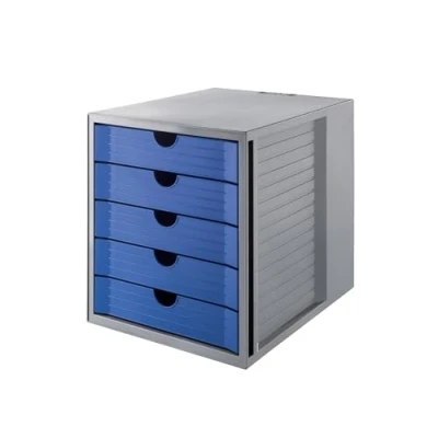 Imagen de Han 14508 16 Caja para material de oficina con 5 cajones, azul y gris