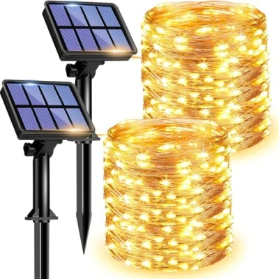 Imagen de litogo [2 Pack Guirnalda Luces LED Exterior Solar, 12m 120 Solares Jardin, 8 Modos Cadena de Decoracion para Arbol Fiestas Bodas Patio Festivales Halloween