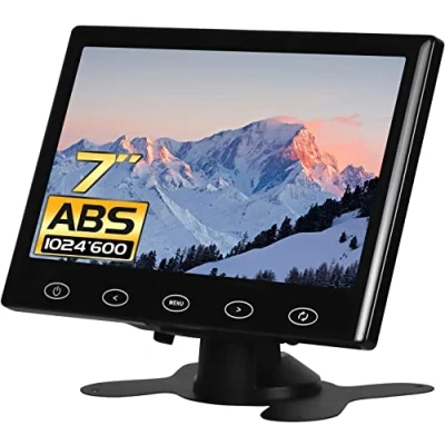 Imagen de WHOLEV 7 Pulgadas CCTV Monitor portátil HDMI Pantalla Ultra Fina Portable 16:9 TFT HD 1024x600 Entrada AV/VGA/HDMI con Botón táctil Altavoz Integrado Compatible la cámara de Seguridad by