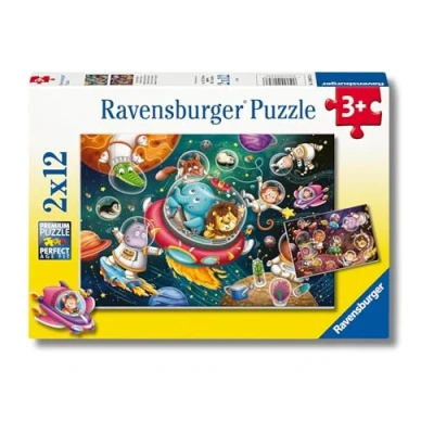 Imagen de Ravensburger puzzle Animales en el espacio, infantil, 2 puzzles de 12 piezas, para niños +3 años, Tamaño 26x18cm