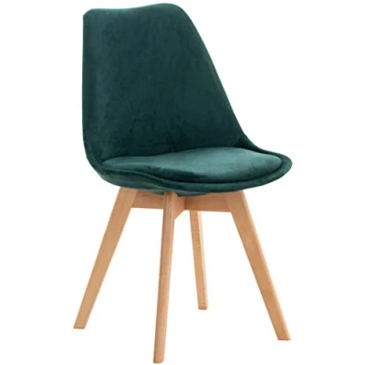 Imagen de CLP Silla de Comedor Linares En Tela, Terciopelo o Polipropileno &amp; Cojín Simil Cuero I Salón Nórdica con Base Madera I, Color:Verde Claro, Material Base:Terciopelo