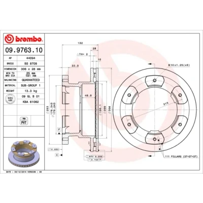 Imagen de BREMBO 09.9763.10 Disco de freno 306 28 6 ventilación interna IVECO: DAILY Pritsche/Fahrgestell, , 5 Pritsche/Fahrgestell