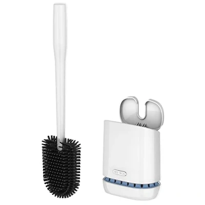Imagen de MR.SIGA escobillero y Soporte, Duradero de cerdas Flexibles, Pared para la Limpieza del baño, Blanco, 1 Pack
