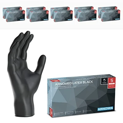 Imagen de ARNOMED guantes latex talla S, de negros, sin polvo, 1000 uds/caja, tallas M, L y XL desechables, negros latex, desechables