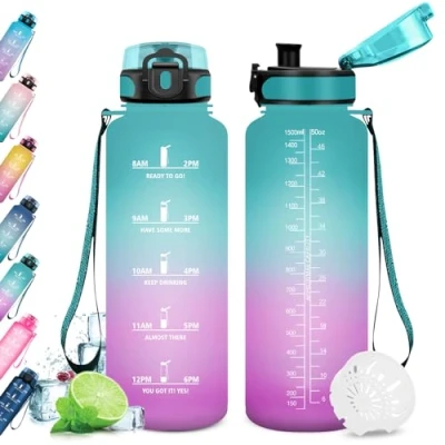 Imagen de KollyKolla Botella Agua 1.5 litros, de Gimnasio, Cantimplora Prueba Fugas, sin BPA, Reutilizable, Garrafa para Adulto, Niño, Niña, Colegio, Bicicleta, Gym, Fitness