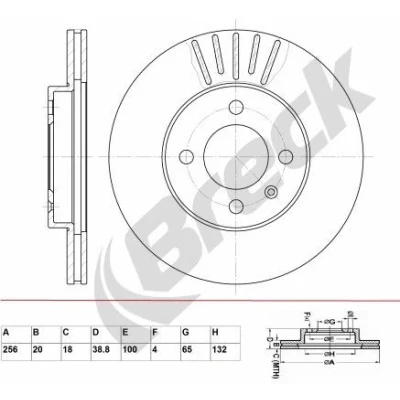 Imagen de BRECK BR 313 VA100 Disco de freno 256 20 4 ventilado revestido sin apoyo VOLKSWAGEN: GOLF 3, 2, Polo III Hatchback, SEAT: Ibiza 2