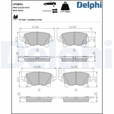 Imagen de DELPHI LP3853 Juego de pastillas freno con avisador acústico desgaste Chapa antichirridos sin accesorios JEEP: Wrangler IV