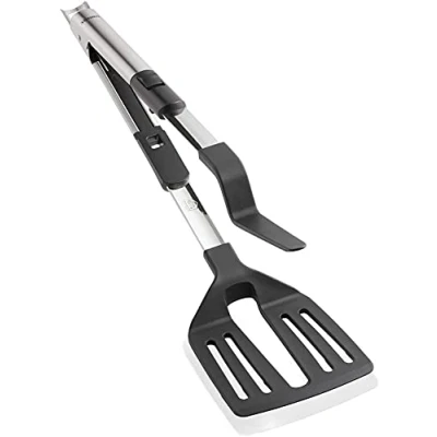 Imagen de Leifheit Espátula pinza 2 en 1 fabricada acero inoxidable y nailon termorresistente (hasta 160º), para freir o cocinar, tenaza dar la vuelta a filetes