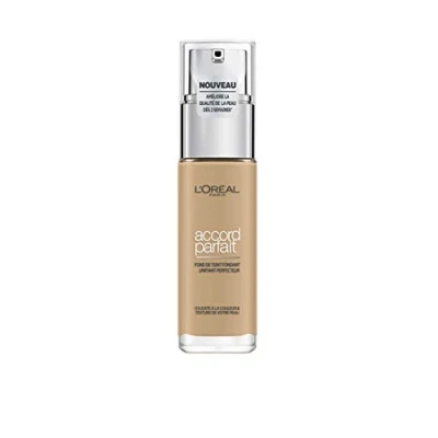 Imagen de L&#039;Oreal Paris Make up Designer Accord Parfait, Base de maquillaje acabado natural con ácido hialurónico, Color Beige, 30 ml (Paquete 1)