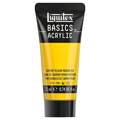 Imagen de Liquitex Basics Pintura Acrílica, Para Bellas Artes y Manualidades, Resistentes a la Luz, Viscosidad Media, Acabado Satinado, Tubo De 22 ml Tono Amarillo Cadmio Medio