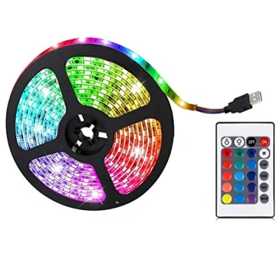 Imagen de Hidyliu 5 Metros RGB Tiras de Luces LED, Led Habitacion, Tira Luz 5V Decoración Fiestas Navideñas, con Control Remoto 24 Teclas, para Iluminación Dormitorio Cocina Bar TV (1 m)