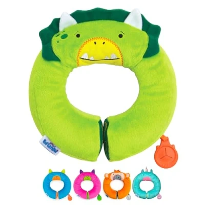 Imagen de Trunki Cojín Cervical Coche Niños con Mentonera Cuello Viaje Ideal para Coche, Avión, Bicicleta o Cochecito Reposacabezas Niño y Niña Yondi Dinosaurio Dudly (Verde)