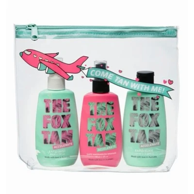 Imagen de The Fox Tan Jet Setter set de 3 aceleradores bronceado sin autobronceador para cuerpo y cara, con: Loción Rapid Elixir, Spray Mist, Watermelon Shimmer