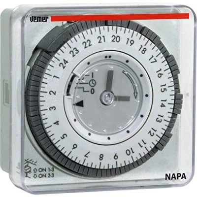 Imagen de VEMER VP886600 NAPA RD Interruptor Horario Electromecánico, Temporizador con Programación Diaria, Instalación en Panel, Gris Claro