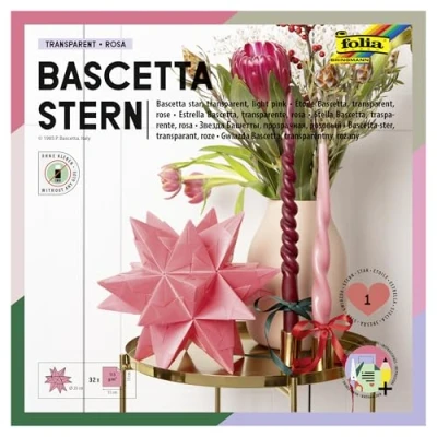 Imagen de Folia Bascetta Star Juego de Papel calco, 15 x cm, 115 g/m², 32 Hojas, diámetro la Estrella Aprox. 20 cm. Incluye Instrucciones para Manualidades, Rosa