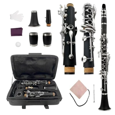 Imagen de Yinfente clarinete profesional C Key Ebonita con 2 barriles Estuche para de tela Accesorios Negro (c key)
