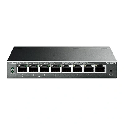 Imagen de TP Link TL SG108PE Interruptor Gigabit Poe ( Easy Smart, Administrado de 8 Puertos con 55W 4 Poe, Plug and Play, Escritorio, Metal, Toda la Vida, Cumple IEEE 802.3af)