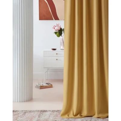 Imagen de ROOM99 Laurel Cortina con Cinta fruncidora (140 x 260 cm, Ancho Alto), Opaca, para salón, Dormitorio, Sistema de Tejas, Mostaza, 1 Unidad