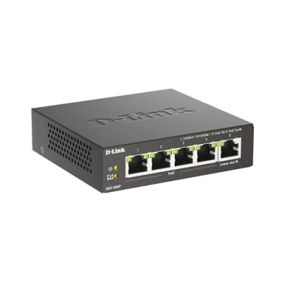 Imagen de D Link DGS 1005P Switch PoE+ con 5 Puertos Gigabit 10/100/1000 Mbps (4 PoE 802.3af/802.3at de hasta 30 W por Puerto y un Total 60 W, Carcasa metálica, Full Duplex)