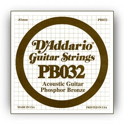 Imagen de D&#039;Addario PB030, cuerda individual para guitarra acústica, entorchada en bronce fosforado, .032