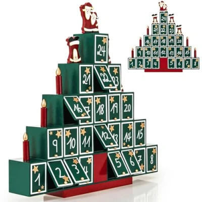 Imagen de Spielwerk® Calendario de Adviento Madera Pirámide DIY 24 Cajoncitos Reutilizable Decoración Navideña