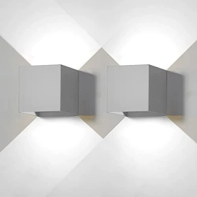 Imagen de FUPE 2 Piezas Aplique de Pared exterior LED Lámparas Interior moderno Gris 6W 6500K blanco fría IP65 impermeable cuadrada aluminio Ángulo luz ajustable diseño y fácil instalar
