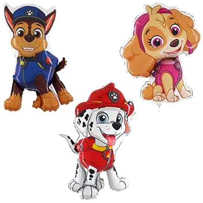 Imagen de Toyland® Pack de 3 Globos papel aluminio la Patrulla Canina personajes Marshall, Skye &amp; Chase fiesta para niños