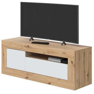 Imagen de Habitdesign Mueble de TV 2 Puertas, Modulo Salon, Modelo Baltik, Acabado en Blanco Artik y Roble Nodi, Medidas: 139 cm (Ancho) x 53 (Alto) 42 (Fondo)