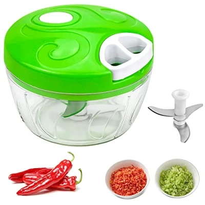 Imagen de Cortador de Verduras Manual, Picadora Manual 500ml con Cuerda para Carne Hierbas Cebolla Verde