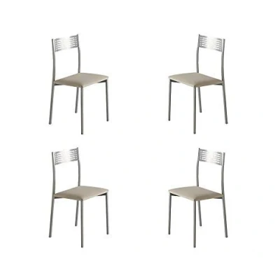 Imagen de MOMMA HOME Set 4 Sillas Modelo Sydney Color Plata/Beige Material Metal/Ecopiel Medidas 41 x 47 86 cm