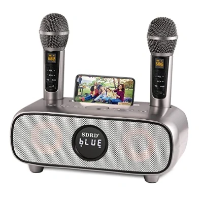 Imagen de máquina Karaoke Profesional, portátil con Bluetooth,Altavoz microfono inalambrico, niña,Dual UHF para TV, Cantar, Fiesta, Boda, Discurso(Gris)