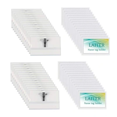Imagen de LAITER 60Pcs tarjetas de identificación PVC con Clip y Pin Soportes portacredenciales Portatarjetas transparentes Titular insignias nombre para Escuelas Conferencias Exhibición