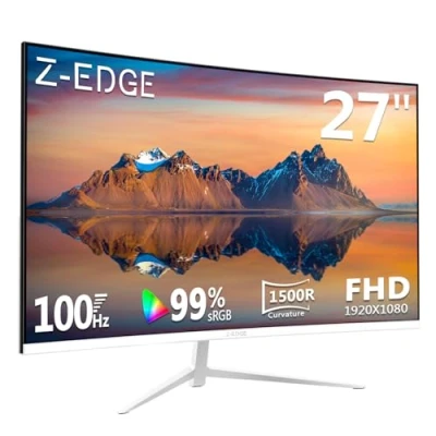 Imagen de Z Edge Monitor Curvo Blanco 27 Pulgadas, Panel VA 100Hz Full HD 1080P, Pantalla Curva 1500R, 99% sRGB, 250 CD/m², HDR10, FreeSync, HDMI y DP, Compatible con VESA