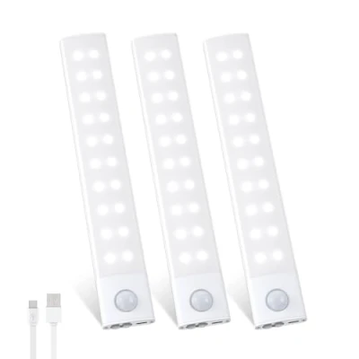 Imagen de Luz Led Armario con Sensor de Movimiento 2000mAh, 20CM Luces Cocina, 40 LEDs Magnética Lampara USB C Recargable 3 Color Nocturna para Escaleras, Armario, Pasillo, Garaje, Piezas