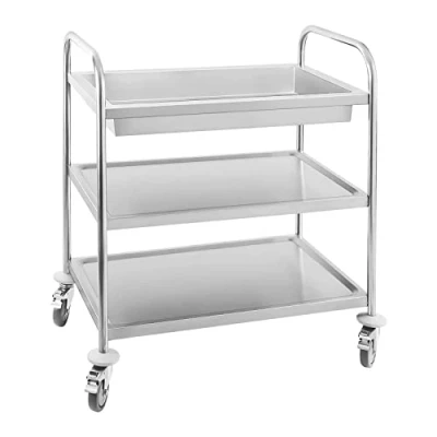 Imagen de Royal Catering RCGW 1 Carro Cocina Carrito de Servicio con ruedas (2 estantes y bandeja recogida, Capacidad Carga 150 kg, Distancia entre las Bandejas 27,5 cm) Acero Inox
