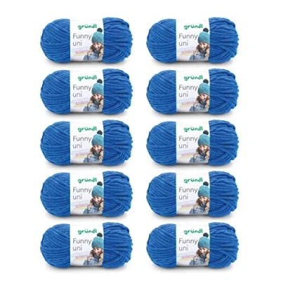 Imagen de Gründl Uni Divertido Punto y Ganchillo Funny (Hilo de Terciopelo Chenilla 100% poliéster, 100 g / 120 m, tamaño Aguja: 5 6, 10 x g), Azul Real, Royal Blue, One Size,