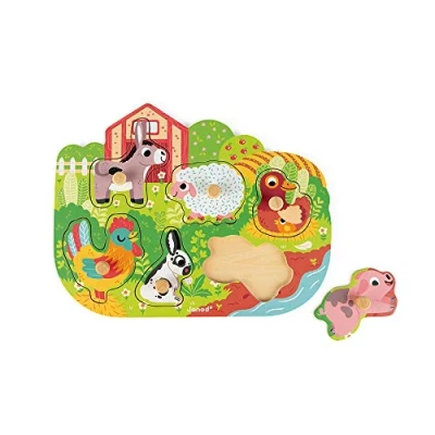 Imagen de Janod Wooden Puzzle Happy Farm 6 Pieces Toddler Toy For children from the Age of 18 Months, J07096