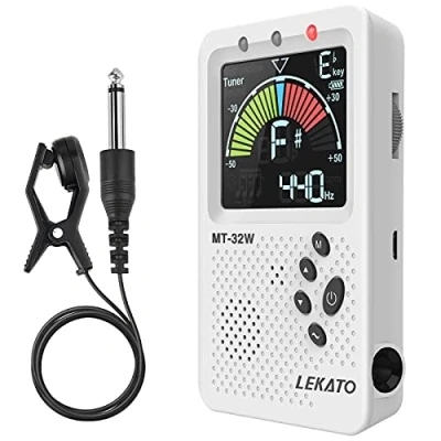 Imagen de Metrónomo Afinador de Guitarra, LEKATO Guitarra Recargable 3 en 1 Digital con Ritmo Voz Humana, Pantalla Color LED Afinado